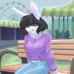  1:1 amusement_ride anonymous_artist anthro bench big_breasts breasts clothing female jessy_walkers lagomorph low_res mammal smile solo sweater topwear 