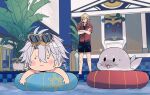  !? 2boys antenna_hair black_shirt black_shorts black_undershirt blonde_hair blue_eyes braid commentary_request eyewear_on_head gradient_hair hair_between_eyes highres honkai:_star_rail honkai_(series) kbutstrhy male_focus medium_hair multicolored_hair multiple_boys mydei_(honkai:_star_rail) partially_submerged phainon_(honkai:_star_rail) pool puff_of_air red_hair red_shirt shirt short_hair shorts side_braid stuffed_seal sunglasses swim_ring topless_male water white_hair yellow_eyes 