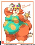  2020 4_fingers animal_crossing anthro audie_(animal_crossing) belly big_belly blonde_hair canid canine canis clothed clothing dialogue digital_media_(artwork) english_text eyewear eyewear_on_head female fingers hair holding_object looking_at_viewer mammal nekocrispy nintendo obese obese_female open_mouth open_smile overweight overweight_female smile solo sunglasses sunglasses_on_head swimwear talking_to_viewer teal_eyes text url video_games wolf 