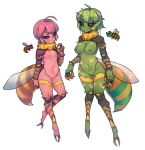  2_toes 5_fingers ahoge alternate_species animal_humanoid arthropod arthropod_abdomen arthropod_humanoid bee_humanoid big_breasts black_sclera breast_size_difference breasts claws duo eyelashes female fingers floating genitals green_body green_eyes green_hair green_nipples green_skin hair hi_res humanoid humanoidized hymenopteran hymenopteran_humanoid insect insect_humanoid insect_wings looking_at_viewer monotone_hair multicolored_body multicolored_skin navel neck_tuft nipples nude nyong_nyong pink_body pink_hair pink_nipples pink_skin purple_eyes pussy short_hair simple_background slim small_breasts standing stinger stripes terraria toes tuft white_background wings yellow_stripes 