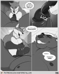  4:5 badger balls canid canine comic english_text foreskin fox genitals hi_res honey_badger humor male male/male mammal masturbation misterstallion mustelid musteline oral overweight overweight_male penis text uncut url 