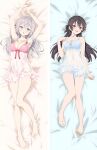  2girls ahoge alisa_mikhailovna_kujou armpit_crease armpits arms_up artist_request babydoll bare_arms bare_legs bare_shoulders barefoot bed_sheet black_eyes black_hair blue_babydoll blue_eyes blush breasts camisole cleavage collarbone commentary_request covered_navel dakimakura_(medium) double_dakimakura_(medium) frilled_babydoll frilled_straps frills furrowed_brow grey_hair hand_up highres knees_together_feet_apart large_breasts legs lingerie long_hair lying medium_breasts multiple_girls naughty_face official_art on_back open_mouth panties pillow pink_babydoll pink_panties resized sample_watermark see-through_babydoll see-through_clothes smile suou_yuki thighs third-party_source toes tokidoki_bosotto_roshia-go_de_dereru_tonari_no_alya-san underwear upscaled watermark 