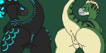  2:1 alora_(raptors-muffin474) anus black_body black_feather_hair black_feathers blue_eyes blue_pussy butt crotch_breasts digital_media_(artwork) dinosaur dromaeosaurid duo feathered_dinosaur feathered_scalie feathers female feral genitals glowing glowing_eyes glowing_genitalia glowing_nipples glowing_pussy green_body grey_body grey_feathers lumina_(therealmessyroomguy1) nipples pink_anus pixel_(artwork) prehistoric_species presenting presenting_anus presenting_hindquarters presenting_pussy pussy raised_tail reptile scalie simple_background tail tan_body tan_feathers tan_underbelly teats therealmessyroomguy1 theropod udders 