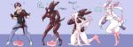 absurd_res anthro black_clothing black_latex black_shirt black_topwear blue_bottomwear blue_clothing blue_eyes blue_hair blue_pants bottomwear bow_ribbon box_of_chocolates breasts brown_eyes candy chocolate clothing danilokumriolu dessert duo eeveelution female food gender_transformation generation_6_pokemon genitals goo_transformation hair hand_on_breast hand_on_butt hand_on_face hi_res holidays human intersex intersex/female intersex/male latex male male/female mammal materialcoin mtf_transformation mti_transformation mxl nintendo pants pink_latex pokemon pokemon_(species) pussy shirt solo sylveon topwear transformation valentine&#039;s_day white_latex