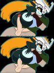  anus armor badjujuarts balls big_butt black_background black_body blue_anus blue_body blue_pussy blush blush_lines butt butt_grab dialogue duo female genitals hair hand_on_butt headgear helmet hi_res humanoid humanoid_pointy_ears hylian imp link male male/female misna nintendo one_eye_obstructed orange_hair penetration penis pointy_ears ponytail pussy rear_view red_eyes sex short_stack simple_background size_difference smaller_female smile tan_body tan_skin text the_legend_of_zelda thick_thighs twli vaginal vaginal_penetration wide_hips 
