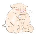  2019 anthro belly blush domestic_pig eyes_closed humanoid_hands kemono male mammal overweight overweight_male pink_body simple_background sitting solo suid suina sus_(pig) toshi_(artist) white_background 