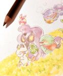  &gt;_&lt; ._. arbok bag_on_head bindle blush blush_stickers brown_bag closed_eyes closed_mouth cloud coin colored_pencil_(medium) commentary_request fangs field floating floral_print flower flower_field from_side gas gold highres holding koban_(gold) meowth multiple_heads no_humans open_mouth painting_(medium) pokemon pokemon_(anime) pokemon_(classic_anime) pokemon_(creature) pokemon_focus red_bag standing team_rocket teeth traditional_media watercolor_(medium) weezing wobbuffet yellow_flower yukichi_0611 