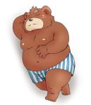  2019 anthro belly blush brown_body brown_fur clothing fur kemono lying male mammal moobs navel nipples overweight overweight_male simple_background solo toshi_(artist) underwear ursid white_background 