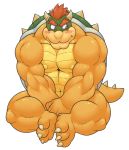  3_toes alpha_channel analon_(artist) anthro biceps blush bowser claws covering covering_self eyebrows hair horn koopa looking_aside male mario_bros muscular muscular_male navel nintendo nipples nitsa09 nude pecs red_eyes red_hair scalie shell simple_background solo spiked_shell spikes toe_claws toes transparent_background video_games 