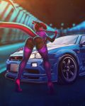  anthro baseball_bat bat_(object) bent_over breasts butt car catherinemeow clothing dragon female fishnet fishnet_legwear hi_res legwear lingerie looking_at_viewer looking_back nissan nissan_gtr outside presenting presenting_hindquarters solo vehicle 
