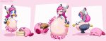 2021 absurd_res belly big_belly blue_eyes butt duo female hair hi_res huge_belly humanoid kirby kirby:_planet_robobot kirby_(series) machine male maniacalfork nintendo overweight pink_background pink_hair robot robot_humanoid simple_background susie_(kirby) weight_gain