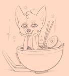  anthro bat_soup bowl breasts chiropteran chopsticks circle_eyebrows cutlery eyebrows female food hi_res kitchen_utensils mammal meme narutomaki noodles ramen red_clover_(artist) solo sparkles spoon tools 