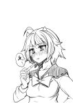  1girl absurdres ahoge blush bow bowtie eyebrows_visible_through_hair greyscale highres himajin_noizu horns kijin_seija long_sleeves monochrome pregnancy_test short_hair solo sweatdrop touhou upper_body 