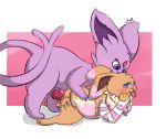  all_fours animal_genitalia animal_penis balls bite blue_eyes blue_pawpads blush bodily_fluids brown_body brown_fur canine_penis cel_shading chest_tuft clothing collar dipstick_tail doggystyle duo ear_bite ears_back eevee eeveelution elise_(akeyalionprincess) espeon female feral feral_on_feral fluffy fluffy_ears fluffy_tail forehead_gem forked_tail from_behind_position fur genital_fluids genitals h2o2 jewelry knot legwear male male/female multicolored_tail necklace nintendo pawpads penis pivoted_ears pok&eacute;mon pok&eacute;mon_(species) purple_body purple_fur pussy_juice rose_(h2o2) sex size_difference snout stockings tongue tongue_out tuft video_games 