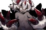  122pxsheol 1girl claws dark_skin faputa flat_chest looking_at_viewer made_in_abyss navel nude open_mouth short_hair simple_background solo white_background white_hair yellow_eyes 