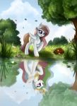  absurd_res altered_reflection bag equid equine female friendship_is_magic hi_res horn mammal my_little_pony pegasus pond pony-way princess_celestia_(mlp) purple_eyes reflection saddle_bag tree winged_unicorn wings 
