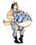  2020 4:5 absurd_res alpha_channel anthro belly big_belly big_bulge black_hair blonde_highlights bottomwear bra bulge canid canine canis clothing domestic_dog footwear fur green_eyes hair hand_on_hip hand_on_stomach hi_res highlights_(coloring) hwang_dae-jung looking_at_viewer male male_pregnancy mammal moobs muscular navel outie_navel pants pregnant riddleaugust shirt shoes solo tan_body tan_fur thick_thighs tight_clothing topwear torn_bottomwear torn_clothing torn_pants underwear 
