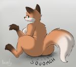  anthro azserfy breasts butt_crush canid canine female fox hi_res human looking_back macro mammal micro sitting slightly_chubby solo thick_thighs 