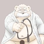  1:1 2020 anthro belly black_nose censored clothing erection facial_hair genitals humanoid_hands kemono male mammal mustache navel overweight overweight_male penis polar_bear robe solo toshi_(artist) ursid ursine 