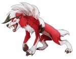  2016 alpha_channel ambiguous_gender anthro badass-doctor black_claws black_pawpads canid canine claws fur glowing glowing_eyes hair inner_ear_fluff lycanroc mammal midnight_lycanroc nintendo open_mouth pawpads pok&eacute;mon pok&eacute;mon_(species) red_body red_fur sharp_teeth simple_background solo teeth toes tongue transparent_background tuft video_games whiskers white_body white_fur white_hair 