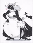  &lt;3 2016 belly big_belly black_body breasts clothing d._e._belton_(artist) duo female hair hand_on_stomach horn human larger_female male mammal matilda_(step-monster) monochrome monster overweight simple_background size_difference toxictoothpick white_background white_belly 