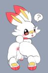  ? anus backsack balls blush genitals girly grey_background humanoid_genitalia humanoid_penis looking_at_viewer looking_back male nintendo open_mouth penis pok&eacute;mon pok&eacute;mon_(species) pururing scorbunny simple_background solo video_games 