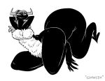  anthro belly black_body breasts dragon female fluffy fusion hair horn matilda_(step-monster) monochrome monster shyguy9 simple_background solo sophie_(shyguy9) thick_thighs white_background white_belly 