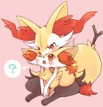  ? ambiguous_gender anthro black_body black_fur black_nose blush bodily_fluids braixen canid canine ear_tuft eyelashes fennekin feral fingers fur mammal multicolored_body multicolored_fur nintendo one_eye_closed orange_body pink_background pok&eacute;mon pok&eacute;mon_(species) red_nose shoulder_tuft simple_background sitting tears text toes tuft video_games white_body white_fur yellow_body yellow_fur 
