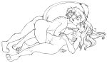  2020 anthro anthro_on_anthro breast_grab breasts conditional_dnp duo ear_piercing eyes_closed felid female female/female genitals hair hand_on_breast inner_ear_fluff kipper_(character) kissing lion lying mammal monochrome navel on_back pantherine pawpads piercing pussy short_hair simple_background tail_tuft tuft vilani vilani_(character) 
