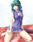  :p alternate_costume bad_id bad_pixiv_id barefoot blue_eyes blue_hair breasts china_dress chinese_clothes cleavage cleavage_cutout dress heterochromia kneeling legs medium_breasts mochi.f oriental_umbrella panties red_eyes reflection short_hair solo tatara_kogasa thighs tongue tongue_out touhou umbrella underwear 