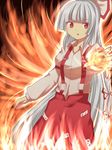  bad_id bad_pixiv_id fire fujiwara_no_mokou outstretched_hand red_eyes solo standing suspenders touhou yoshi_(2kr2y) 