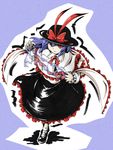  bow dress frills hat lightning nagae_iku purple_hair red_eyes ribbon ryuu_(multitask) shawl short_hair solo touhou 