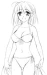 bikini graphite_(medium) greyscale kaigara_boushi monochrome original short_hair solo swimsuit towel traditional_media wet 