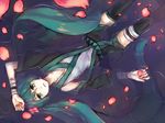  aqua_eyes aqua_hair bad_id bad_pixiv_id from_above geoly hatsune_miku japanese_clothes kimono long_hair petals solo thighhighs twintails very_long_hair vocaloid water zettai_ryouiki 