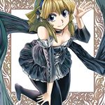  blonde_hair blue_eyes choker detached_sleeves downblouse dress elm_l_renegade embalming_(the_another_tale_of_frankenstein) enu_(n_storage) hairband leaning_forward lolita_fashion pantyhose smile solo waving 