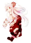  bow chaba_(hortensia) fujiwara_no_mokou hair_bow hair_ribbon long_hair looking_back pants red_eyes ribbon shoes silver_hair solo touhou 