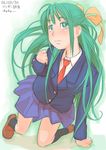  green_eyes green_hair half_updo higurashi_no_naku_koro_ni long_hair school_uniform solo sonozaki_shion zenkou 
