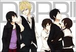  black_eyes black_hair blonde_hair braids brown_hair cigarette durarara! group heiwajima_kasuka heiwajima_shizuo orihara_izaya orihara_kururi orihara_mairu red_eyes seifuku short_hair sunglasses twins violet_eyes 