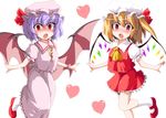  blonde_hair blue_hair flandre_scarlet hat heart mary_janes multiple_girls okumari red_eyes remilia_scarlet shoes siblings side_ponytail sisters touhou wings 