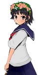  black_hair brown_eyes flower hair_flower hair_ornament head_wreath school_uniform serafuku short_hair to_aru_kagaku_no_railgun to_aru_majutsu_no_index uiharu_kazari 