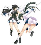  ass black_hair boots inue_shinsuke kawakami_momoyo legs long_hair maji_de_watashi_ni_koi_shinasai! mayuzumi_yukie multiple_girls ponytail school_uniform skirt sword weapon 