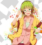  alternate_costume bad_id bad_pixiv_id bespectacled casual contemporary fashion glasses green_eyes green_hair gumi hands headphones pun2 short_hair smile solo vocaloid 