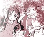  blush closed_eyes hanasaki_tsubomi heartcatch_precure! hijiri_rei kurumi_erika lying monochrome multiple_girls on_back pink precure 