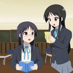  akiyama_mio black_eyes black_hair book desk error extra glasses k-on! long_hair multiple_girls qwer school_desk takahashi_fuuko 