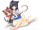  animal_ears bad_id bad_pixiv_id barefoot black_hair blush brown_hair cat_ears cat_tail feet food fruit green_eyes licking multiple_girls one-piece_swimsuit orange_eyes original popsicle school_swimsuit short_hair swimsuit tail usagihime watermelon_bar white_school_swimsuit white_swimsuit 