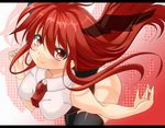  bat_wings breasts head_wings kamo_(yokaze) koakuma large_breasts long_hair necktie red_eyes red_hair red_neckwear solo thighhighs touhou wings 