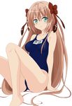  1girl blush breasts brown_hair female highres legs long_hair mayoi_neko_overrun! serizawa_fumino simple_background solo swimsuit thighs 