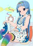  bad_id bad_pixiv_id blue_hair dress earrings hair_tubes jewelry kannagi kawasaki_kazuhiko long_hair multicolored multicolored_clothes multicolored_legwear nagi shoes sitting solo striped striped_legwear thighhighs wand wristband 