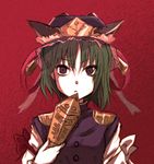  akku_lude asymmetrical_hair blue_eyes close-up face green_hair hat highres rod_of_remorse shiki_eiki solo staring touhou 