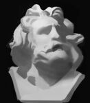  art_study black_background bust_(sculpture) commentary english_commentary facial_hair faux_traditional_media food looking_up male_focus no_humans old old_man open_mouth original simple_background sketch solo still_life wavy_hair yuming_li 